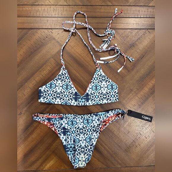 Gypsy 05 Bikini Top and Bottom tribal print Small Reversible - Picture 1 of 5